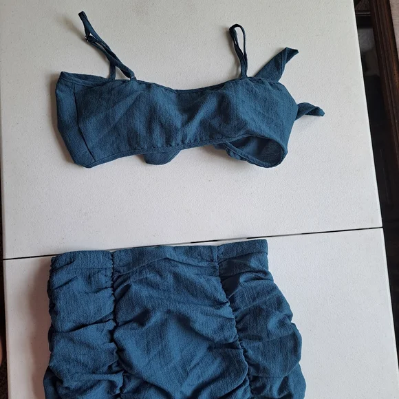 Shein Teal Ruched Two Piece Skirt Set - Picture 6 of 7